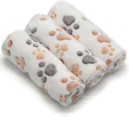 Miniatura 16 de 1 paquete de 3 mantas para cachorros, súper suaves y cálidas, tapete gris para dormir con bonito estampado de vellón esponjoso, manta de franela