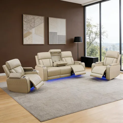 Miniatura 42 de Sofá reclinable individual eléctrico para muebles de sala de estar, silla reclinable de cuero con luces LED, puertos USB, almacenamiento oculto
