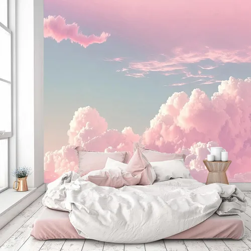 Miniatura 21 de YQWDMX - Papel pintado con bosque de pinos brumosos y mural dorado para dormitorio (no despegar y pegar)
