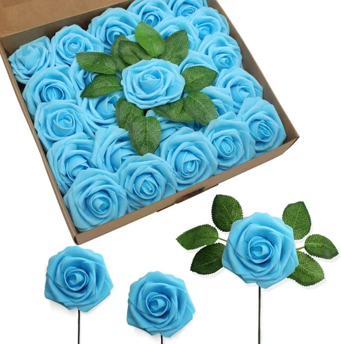 Miniatura 43 de Flores Artificiales Rosas Realistas, 50 piezas de rosas falsas con tallo de aspecto real para ramos de boda DIY, centros de mesa, despedida