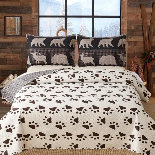 Miniatura 3 de Juego de edredón de tamaño queen, juego de colcha rústica para cabaña de cabaña, color rojo y negro, colcha reversible reversible colcha ligera