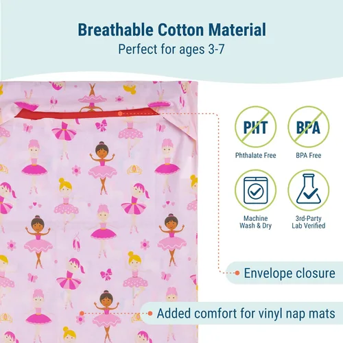Miniatura 3 de Wildkin Funda de algodón para siesta para niñas, funda de repuesto suave con solapa cosida, se adapta a alfombrillas de vinilo de 1.5 pulgadas