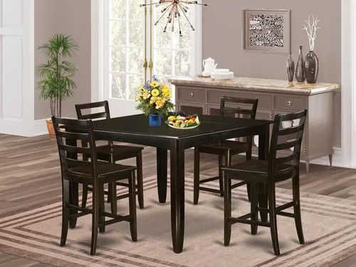 Miniatura 2 de East West Furniture FAIR5-CAP-W - Juego de comedor de 5 piezas de altura de mostrador, incluye una mesa de comedor cuadrada con pedestal y 4 sillas