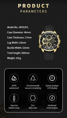 Miniatura 3 de NAVIFORCE Relojes digitales militares para hombre analógico cuarzo impermeable reloj deportivo multifuncional de cuero