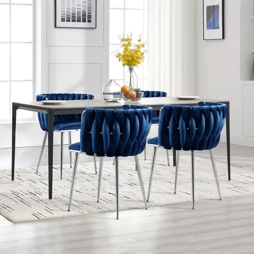 Miniatura 21 de Juego de 2 sillas de comedor de terciopelo, sillas de comedor tapizadas tejidas, sillones de ocio de lujo, sillas decorativas modernas con patas