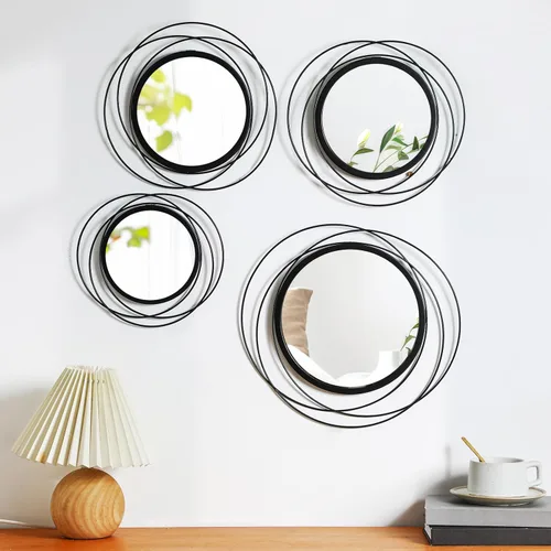 Miniatura 7 de Hicarer 4 piezas de espejo circular redondo decorativo moderno anillo de arte de pared espejo de metal montado en la pared para dormitorio, sala
