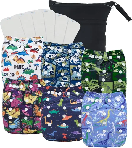 Miniatura 26 de babygoal Pañales de tela grandes, paquete de 13 para niños de 3 a 5 años, fundas de pañales de tela, paquete de 6 con 6 insertos y bolsa