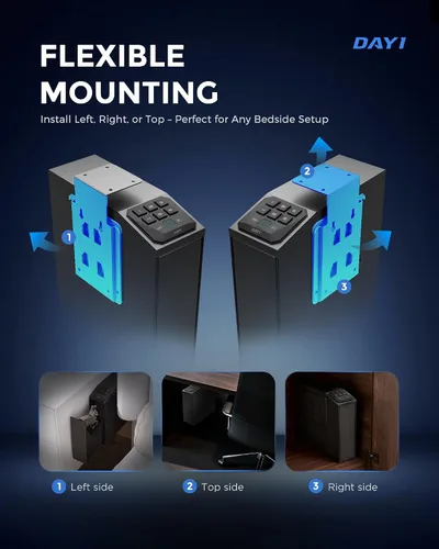 Miniatura 5 de DAYI Caja fuerte biométrica para pistola, caja fuerte para pistola de huellas dactilares con 3 maneras de acceso rápido y función silenciosa