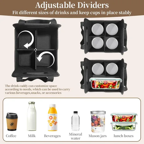 Miniatura 6 de Foyego Porta bebidas de 4 tazas con asa, portavasos reutilizables para bebidas, portátil, plegable, aislante, para taza de café, para entrega
