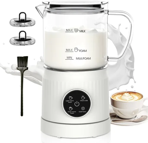 Espumador de leche eléctrico 4 en 1 y vaporizador para leche entera, pantalla táctil LED, máquina de espuma fría y cálida, revestimiento de