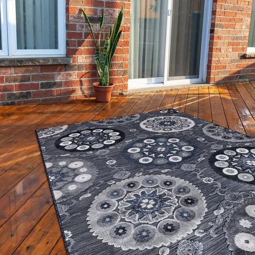 Miniatura 57 de CAMILSON Alfombra para Interiores y Exteriores, Alfombras de Área Azules 5x7 con Hojas Tropicales Botánicas para Patios Interiores y Exteriores