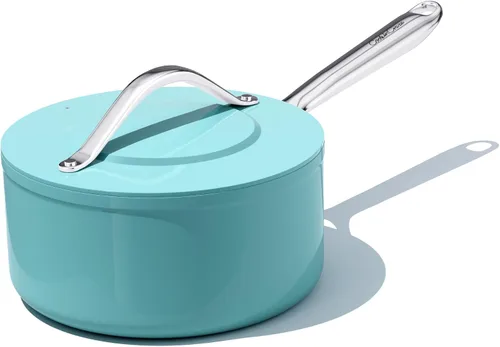 Miniatura 11 de CookinCraze Cacerola de cerámica antiadherente de 3.5QT con tapa, olla de sopa de 8 pulgadas, distribución uniforme del calor, olla de cocina Azul