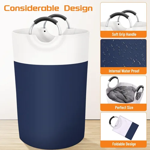 Miniatura 3 de BlissTotes Cesta de lavandería de 115 L, cesta de lavandería independiente, cesta plegable para ropa sucia, tela impermeable con asas de aluminio