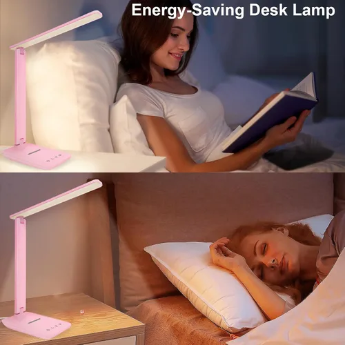 Miniatura 13 de Lámpara de escritorio LED White Crown, lámpara de mesa regulable, lámpara de lectura con puerto de carga USB, 5 modos de iluminación, control Negro