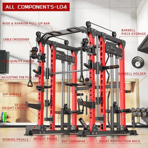 Miniatura 2 de Rack Multiusos para Sentadillas, Conjunto de Rack de Pesas Smith Machine con Sistema de Crossover de Cables, Racks de Potencia para Gimnasio en L04
