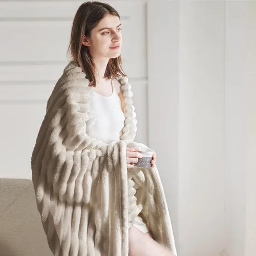 Miniatura 5 de Bedsure Tamaño de la manta de forro polar (gris oscuro y beige)