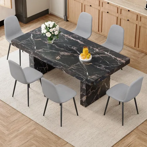 Miniatura 26 de gopop Rustic Modern 79" Rectangular Dining Table, Solid Wood Farmhouse Kitchen Table with Sturdy Legs, Wooden Dining Room Table for 6–10 People