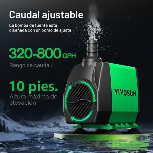 Miniatura 2 de VIVOSUN Bomba Sumergible de 800GPH (3000L/H, 24W), Bomba de Fuente de Agua Ultra Silenciosa con Elevación Alta de 10 pies con Cable de Alimentación