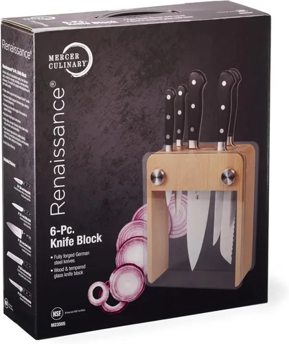 Miniatura 2 de Mercer Culinary - M23505 Juego de Cuchillos Forjados Renaissance con Bloque, 6 Piezas, Bloque de Madera con Vidrio Templado