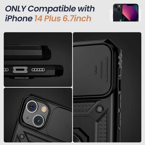 Miniatura 7 de Goton Funda para iPhone 14 Plus con Protector de Pantalla - Funda con Cubierta Deslizante para Cámara con Soporte de Anillo, Resistente de Grado