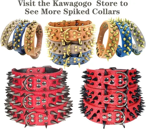 Miniatura 5 de Collar de perro con tachuelas, collar de piel sintética antimordeduras para perros pequeños, medianos y grandes (azul, L)