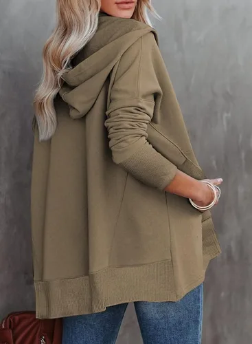 Miniatura 4 de SHEWIN Sudadera de gran tamaño para mujer, casual, con botones, cuello en V, con bolsillo