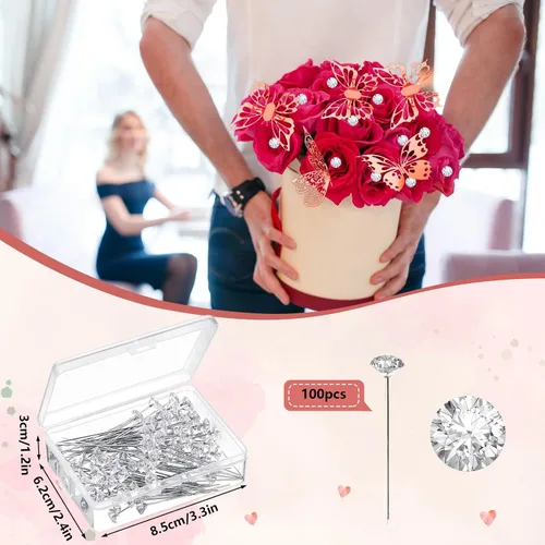 Miniatura 2 de Whaline Juego de ramilletes de boda, 100 piezas, ramilletes de boda, 48 piezas de decoración de pared de mariposa de oro rosa 3D, 15 hojas de papel