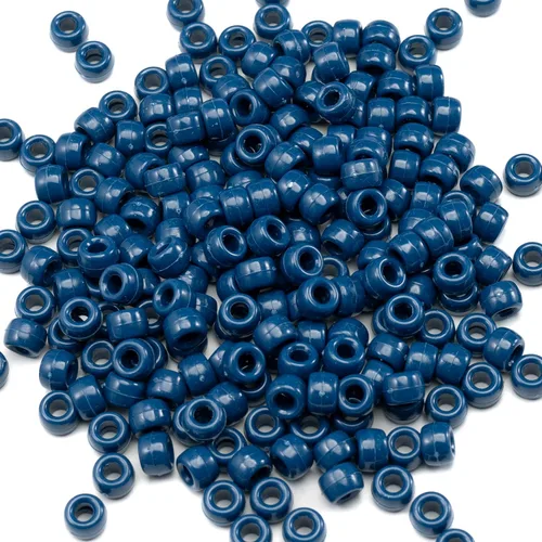 Miniatura 25 de 1000 piezas de cuentas de pony acrílicas de un solo color de 6 x 9 mm a granel para hacer joyas, aretes, trenzado de cabello Azul Oscuro