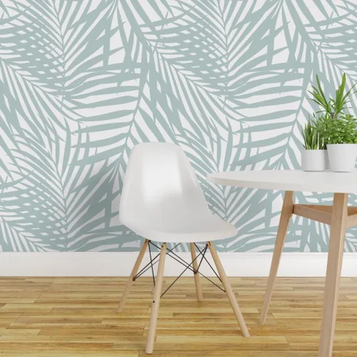 Miniatura 3 de Papel tapiz extraíble de 9 x 2 pies – Papel tapiz de palmera azul pastel Fronds Tropical Beach Costera Isla Costera Hojas Papel pintado