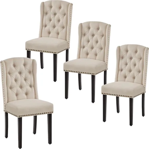 Miniatura 8 de Yaheetech Juego de 2 sillas de comedor tapizadas con botones copetudos con patas de madera maciza y adornos de cabeza de clavo para comedor, sala