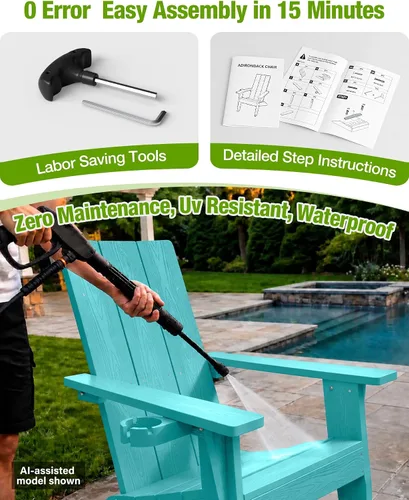 Miniatura 7 de MXIMU Silla Adirondack moderna resistente a la intemperie con portavasos, sillas de gran tamaño para hogueras Adorondic de plástico al aire libre