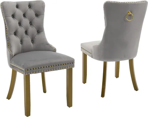 Miniatura 131 de LKTART Juego de 2 sillas de comedor de terciopelo, sillas de comedor copetudas con ribete de anillo de clavo, silla de comedor tapizada con patas