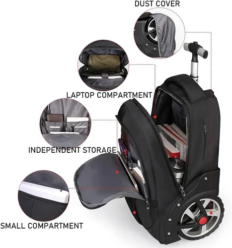 Miniatura 3 de WMHYLYH Mochila impermeable con ruedas de 20/22 pulgadas, Negro