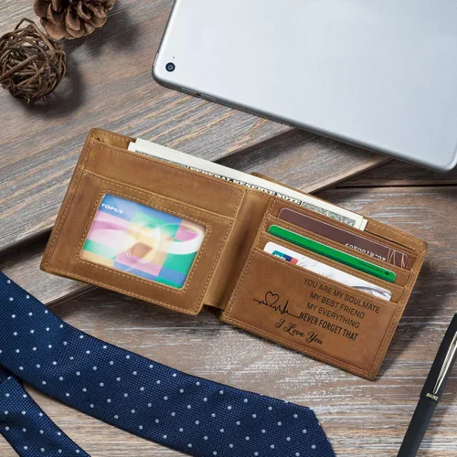 Miniatura 4 de Parmaye Cartera para hombre, billetera plegable personalizada para marido, papá, hijo, nieto, regalo de cuero genuino con bloqueo RFID, carteras