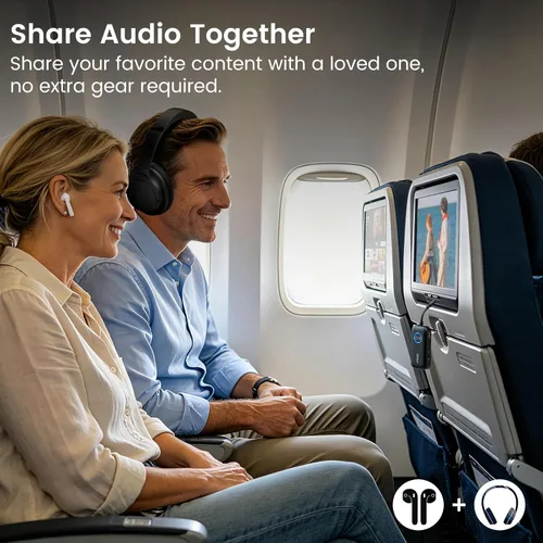 Miniatura 3 de YMOO Adaptador Bluetooth para avión B06T2 a 2 auriculares, receptor transmisor Bluetooth para TV con aptX-HD de baja latencia, adaptador de audio