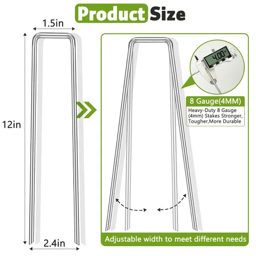 Miniatura 2 de Estacas Galvanizadas de Paisajismo de Servicio Pesado de 12 Pulgadas, DUNPUTE Paquete de 15 25 50 100 Estacas de Metal para Jardín de Calibre 8