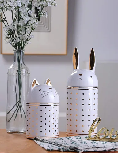 Miniatura 4 de HAUCOZE Tarro de galletas de gato decorativo para dulces con tapa, moderno recipiente de decoración de cocina, recipiente de cerámica para regalo