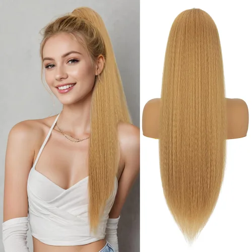 Miniatura 15 de Benehair Extensión de cola de caballo con cordón, 24 pulgadas de largo, pelo sintético lacio, extensiones de cabello de cola de caballo con clip