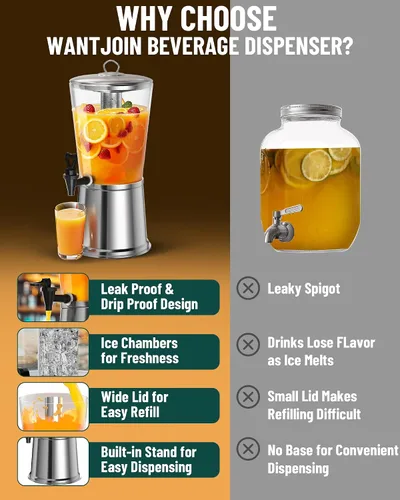 Miniatura 7 de WantJoin - Dispensador de bebidas con soporte, dispensador de bebidas para fiestas, dispensador de agua de acero inoxidable con núcleo de hielo