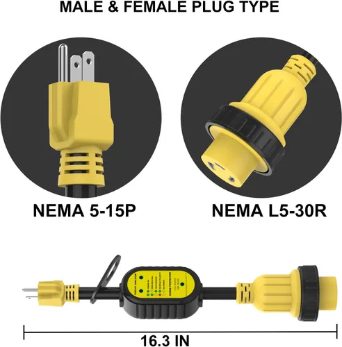 Miniatura 2 de EyGde Adaptador RV de 30 Amp a 15 Amp 110V con protector de sobretensiones, patentado 4200J de 15 Amp macho a 30 Amp con conector de bloqueo