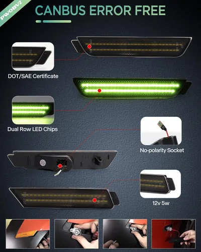 Miniatura 6 de Luz de marcador lateral verde compatible con Chevy Camaro de 5ª generación 2010 2011 2012 2013 2014 2015, luces LED ahumadas 4