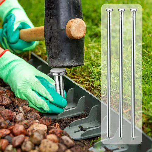 Miniatura 5 de Nuenen 60 estacas de metal resistentes para anclaje de paisaje, estacas de borde de jardín para estacas de césped artificial, bordes de plateado