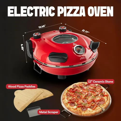 Miniatura 5 de Horno de pizza de corteza crujiente PIEZANO de Granitestone – Horno de pizza eléctrico de 12 pulgadas para encimera interior, con piedra cerámica