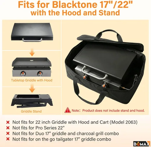 Miniatura 2 de BQMAX Bolsa de transporte para plancha Blackstone 17/22 con capucha y soporte, compatible con Blackstone 5035 bolsa de transporte para parrilla negra