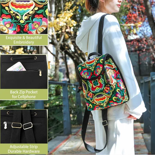 Miniatura 6 de Goodhan - Mochila de viaje para mujer, diseño clásico de bordado étnico