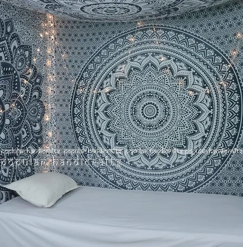 Miniatura 9 de Popular Handicrafts Original Ombre - Tapiz indio Mandala para pared, ornamento hippie, colcha bohemia con brillo metálico