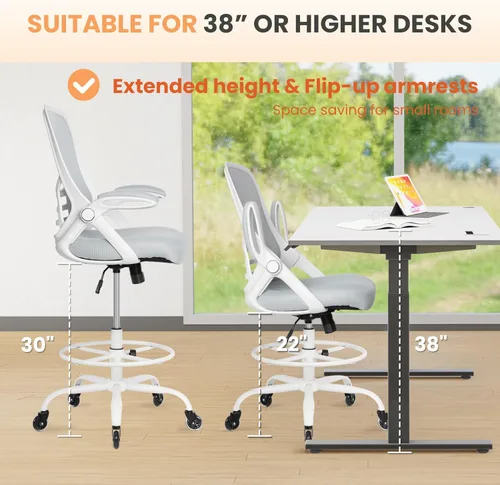 Miniatura 3 de HYLONE Silla de Dibujo Técnico Alta para Oficina, Taburete Ergonómico para Escritorio de Pie, Silla de Dibujo Técnico Ajustable, Silla de Oficina