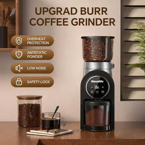 Miniatura 7 de Molinillo de café eléctrico, molinillo de granos de café con rebabas con 30 configuraciones de molienda, molinillo de muelas para uso doméstico
