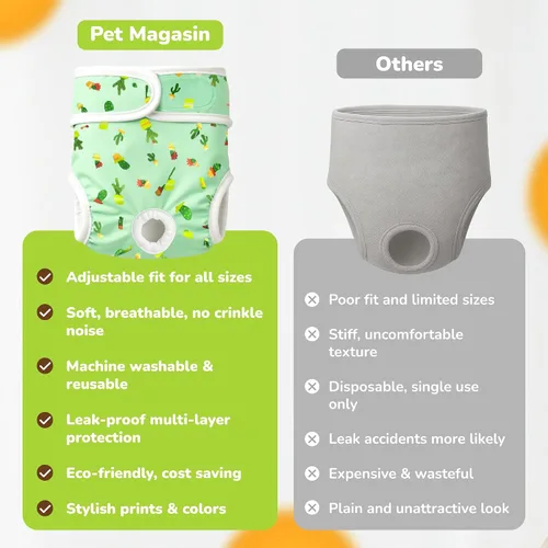 Miniatura 7 de PET MAGASIN® - Pañales reutilizables súper absorbentes para perras (paquete de 3) - Solución ideal para el celo, pañales lavables para perras