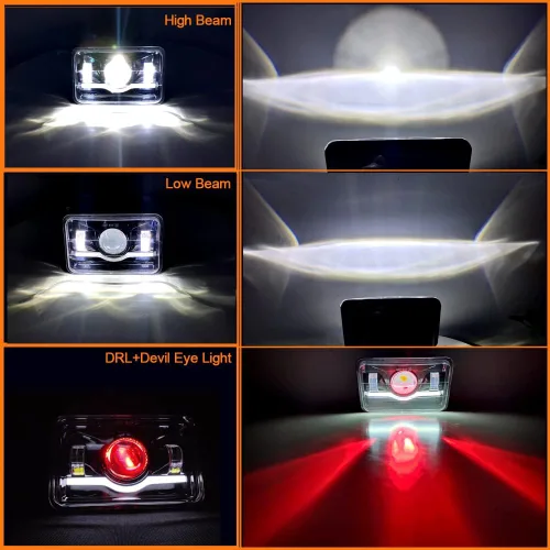 Miniatura 6 de 4 Piezas Faros Delanteros LED de 4x6 Pulgadas Aprobados por DOT con Ojo de Diablo Rojo DRL Compatibles para 1986 Che-vrolet CK 10 Rectangular H4656
